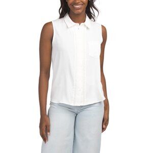 ELLEN TRACY Marshmallow Sleeveless Shirt With Bead Details